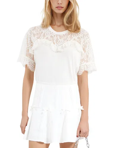 The Kooples Lace Detail Tee In White