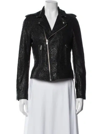 Pre-owned The Kooples Lace Pattern Biker Jacket In Black