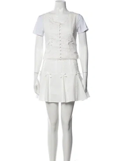 Pre-owned The Kooples Lace Pattern Bow Accents Skirt Set In White