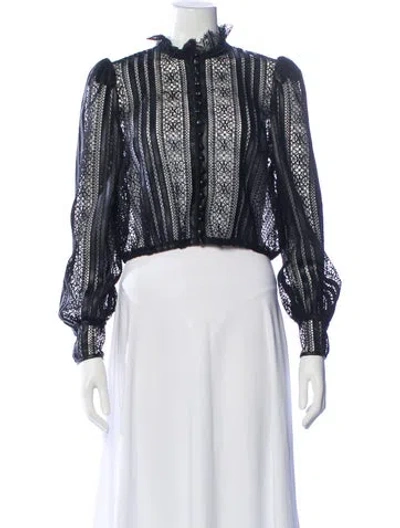 Pre-owned The Kooples Lace Pattern Long Sleeve Blouse In Black
