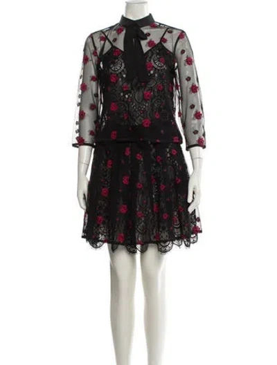 Pre-owned The Kooples Lace Pattern Mesh Accents Skirt Set