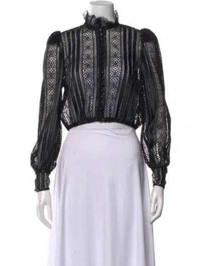 Pre-owned The Kooples Lace Pattern Turtleneck Sweater In Black