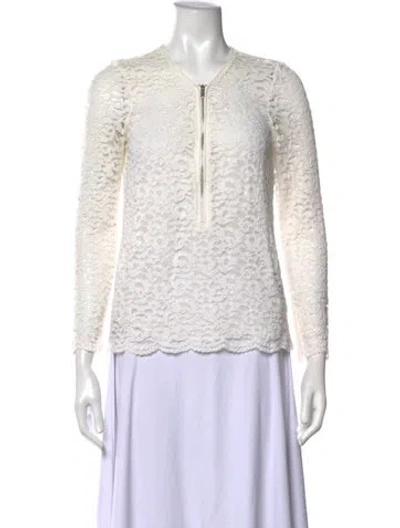 Pre-owned The Kooples Lace Pattern V-neck Sweater In White