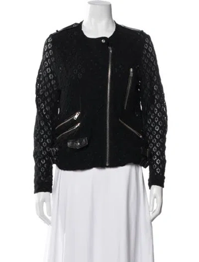 Pre-owned The Kooples Lace Patterned Biker Jacket In Black