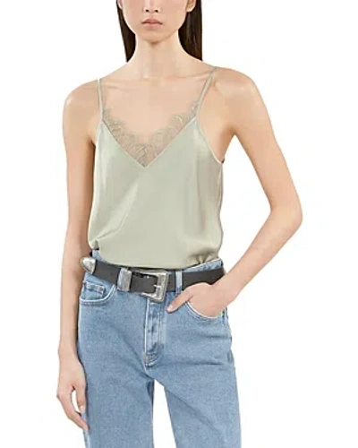 The Kooples Lace Trim Camisole In Khaki