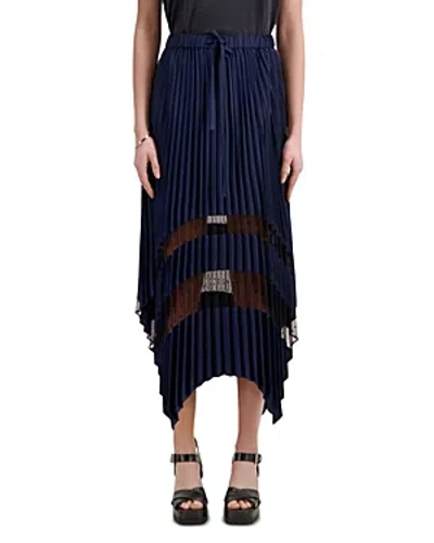 The Kooples Lace Trim Pleated Midi Skirt In Navy