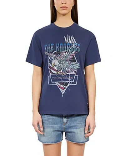 The Kooples Lace Up Graphic Tee In Navy