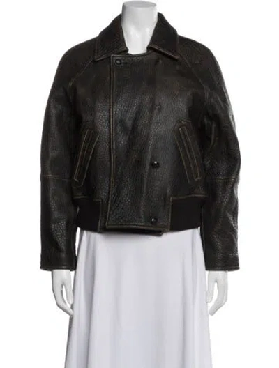 Pre-owned The Kooples Lamb Leather Biker Jacket In Brown