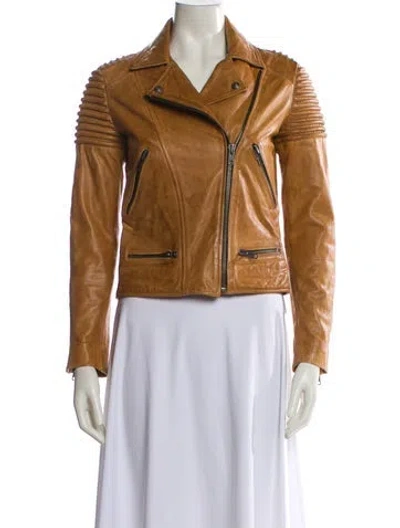 Pre-owned The Kooples Lamb Leather Biker Jacket In Neutral