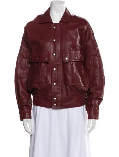 Pre-owned The Kooples Lamb Leather Bomber Jacket In Brown