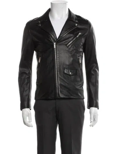 Pre-owned The Kooples Lamb Leather Moto Jacket In Black