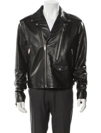 Pre-owned The Kooples Lamb Leather Moto Jacket In Gray
