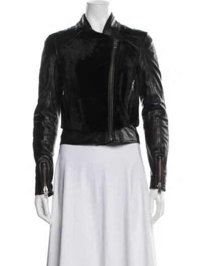 Pre-owned The Kooples Lambskin Biker Jacket In Black