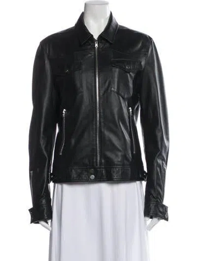 Pre-owned The Kooples Lambskin Biker Jacket In Black