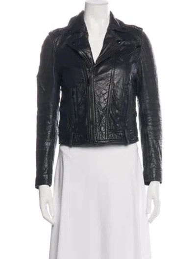 Pre-owned The Kooples Lambskin Biker Jacket In Black