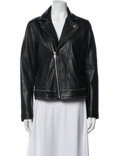 Pre-owned The Kooples Lambskin Biker Jacket In Black