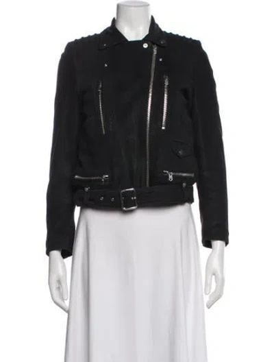Pre-owned The Kooples Lambskin Biker Jacket In Black