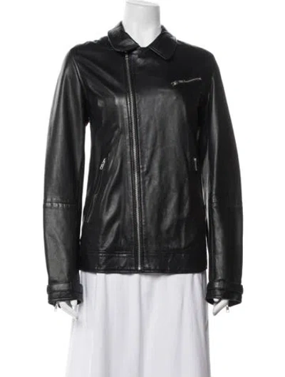 Pre-owned The Kooples Lambskin Biker Jacket In Black