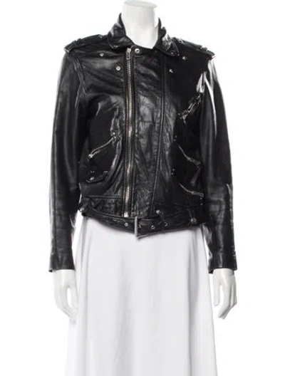 Pre-owned The Kooples Lambskin Biker Jacket In Black