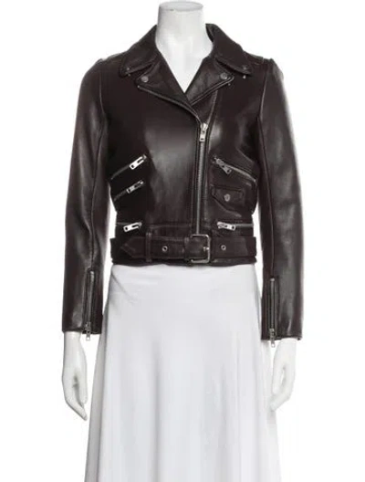 Pre-owned The Kooples Lambskin Biker Jacket In Burgundy