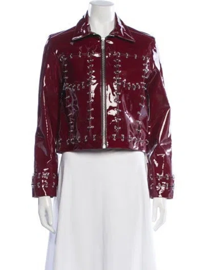 Pre-owned The Kooples Lambskin Biker Jacket In Red