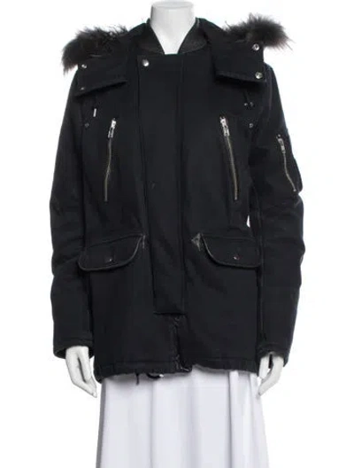 Pre-owned The Kooples Lambskin Parka In Blue