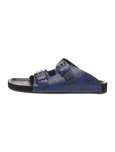 Pre-owned The Kooples Leather Animal Print Slides In Blue