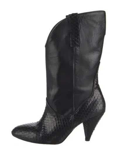 Pre-owned The Kooples Leather Animal Print Western Boots In Black