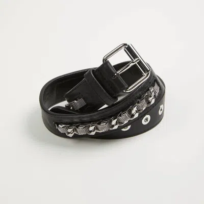 The Kooples Leather Belt With Chain In Black
