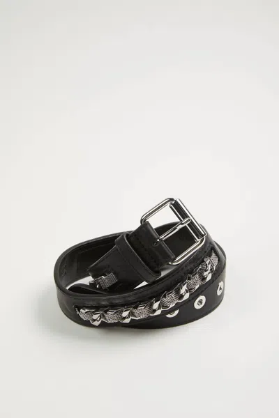 The Kooples Leather Belt With Chain In Black In Gray