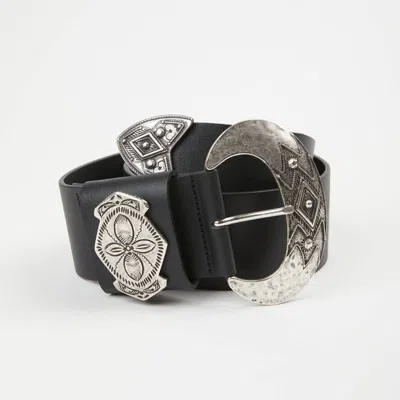 The Kooples Leather Belt With Metal Buckle In Black