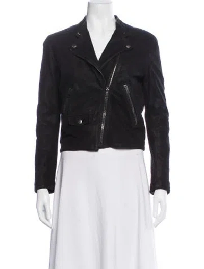 Pre-owned The Kooples Leather Biker Jacket In Blue