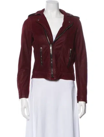 Pre-owned The Kooples Leather Biker Jacket In Burgundy