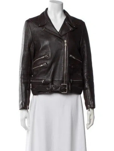 Pre-owned The Kooples Leather Biker Jacket In Burgundy