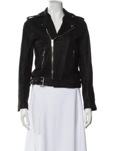 Pre-owned The Kooples Leather Biker Jacket In Gray