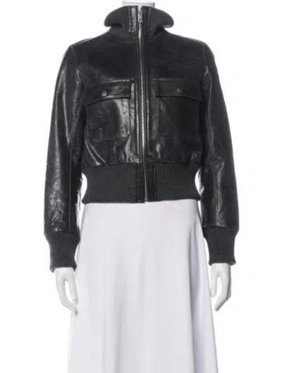 Pre-owned The Kooples Leather Bomber Jacket In Black