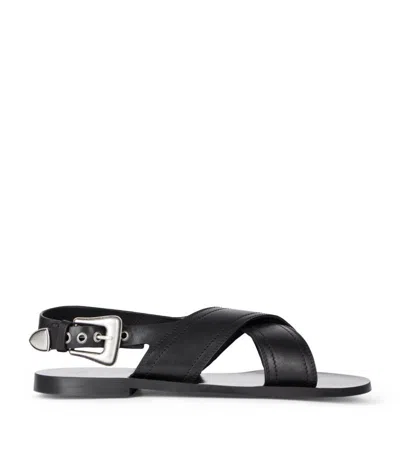 The Kooples Leather Buckle Sandals In Black