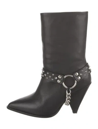 Pre-owned The Kooples Leather Chain-link Accents Boots In Black