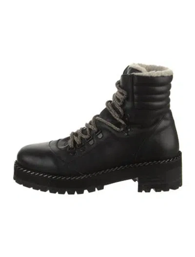 Pre-owned The Kooples Leather Chain-link Accents Combat Boots In Black