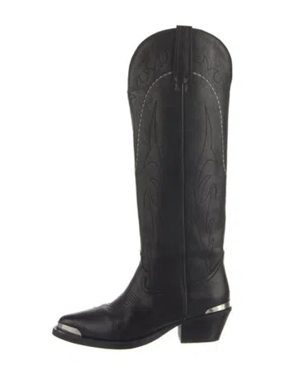 Pre-owned The Kooples Leather Embroidered Accent Western Boots In Black