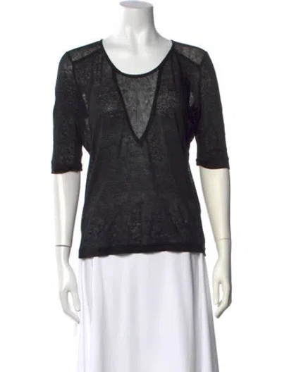 Pre-owned The Kooples Linen V-neck Sweater In Black