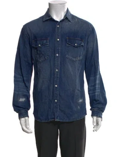 Pre-owned The Kooples Long Sleeve Denim Shirt In Blue