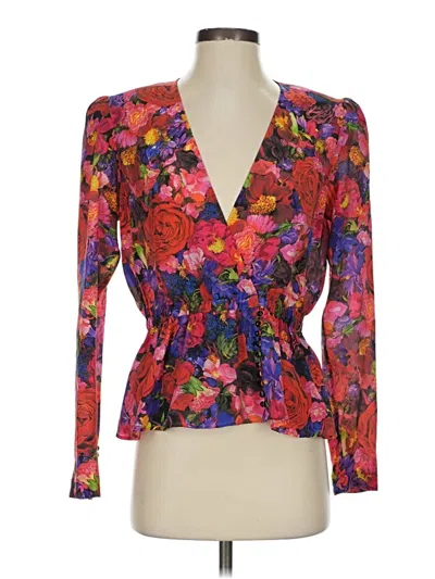 Pre-owned The Kooples Long Sleeve Silk Top Red Plunge Neckline Tops