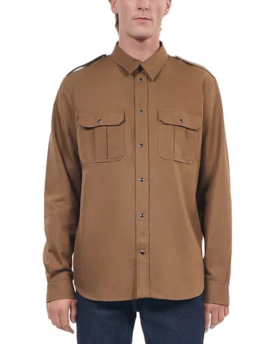 The Kooples Long Sleeve Snap Front Shirt In Classic Brown