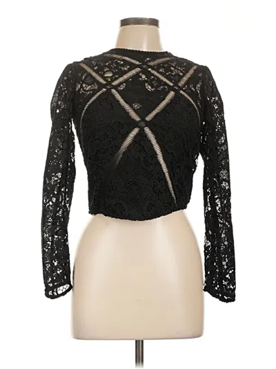 Pre-owned The Kooples Long Sleeve Top Black Keyhole Neckline Tops
