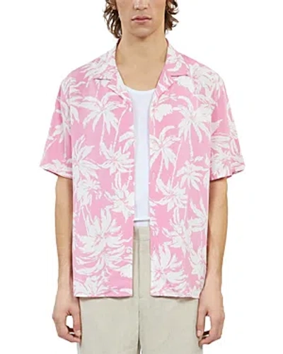 The Kooples Manches Printed Short Sleeve Camp Shirt In Pink- White
