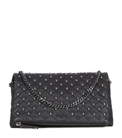 The Kooples Medium Leather Skull Pouch In Black