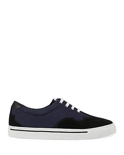 The Kooples Mens Navy Embroidered-trim Low-top Canvas And Leather Trainers