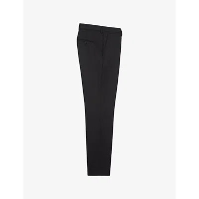 The Kooples Mens Black Belted-waist Straight-leg Slim-fit Wool Trousers