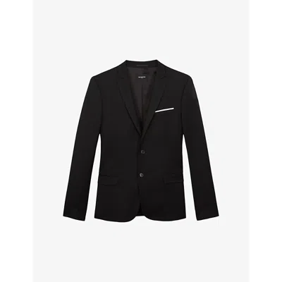 The Kooples Mens Black Regular-fit Single-breasted Wool Blazer